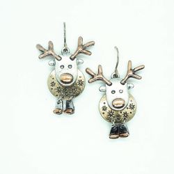 Tri-colored Pewter Movable Reindeer Earrings - X139EFT